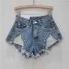 Heavy Industry Diamond-encrusted Burrs Denim Shorts Women's Summer New Loose and Thin High-waisted A-shaped Wide-leg Hot Pants