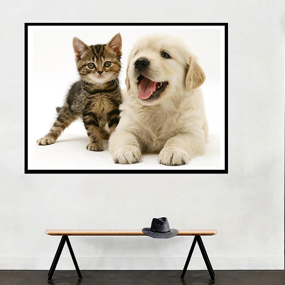 5D DIY Full Round Diamond Painting "animal" Dog Cat Diamond Embroidery Mosaic Cross Stitch Kit Rhinestone Home Decoration