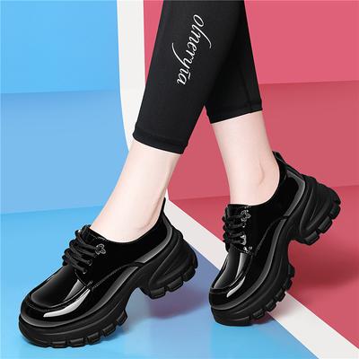 Mocassins à semelles épaisses pour femmes, Talons hauts décontractés pour début d'automne, Chaussures en cuir verni, Chaussures de travail décontractées