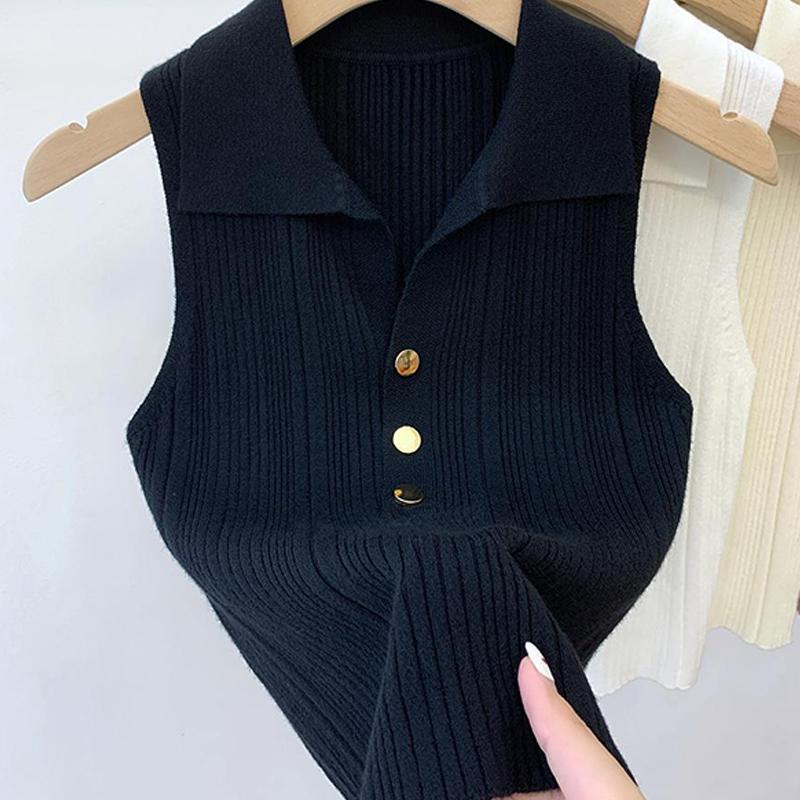 

Casual Solid Color Sexy Commuting Sweet Button Lapel Vest For Women синій