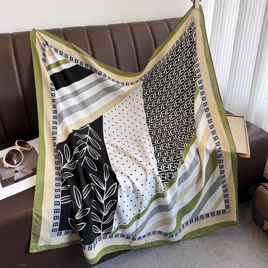 Korean Style Splicing Fashion Contrast Thin New Style Big Square Scarf Multi-public Professional Decorative Scarf External Sun Protection