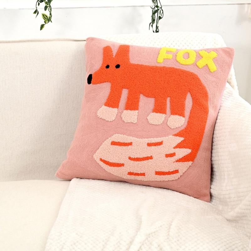 Animal Embroidered Pillow Cover Soft Polycotton Blend Decorative Cushion Cover For Home Office Decoration