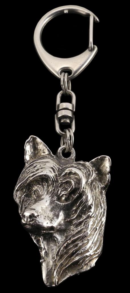 Chinese Crested Dog, Puff - Sølvbelagt nøkkelring med hund, veskedekorasjon, ryggsekk-anheng av Art-Dog-merket
