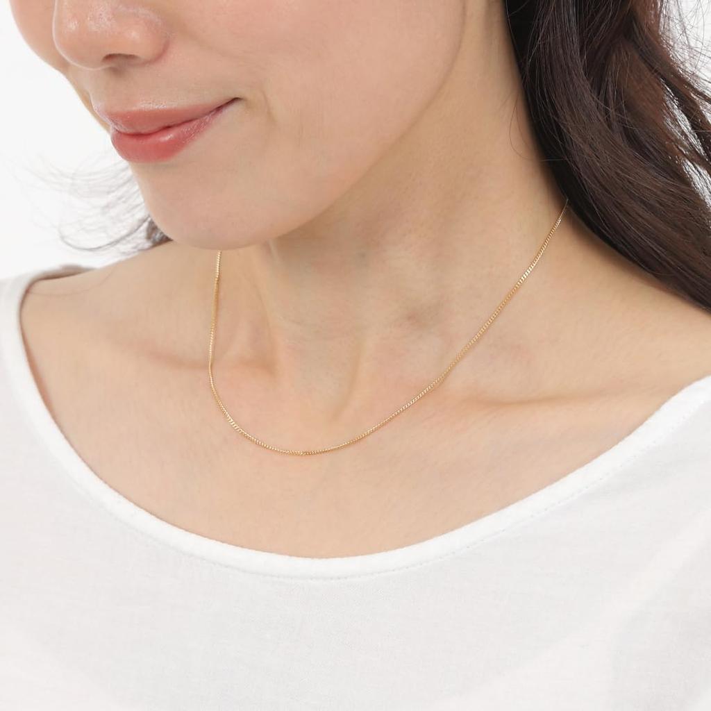Goods 18K Yellow Gold Curb Chain for Men and with Clasp [Happy Shop] Necklace, 40cm, Double-Sided, Thin, 1.2mm Wide, Women,