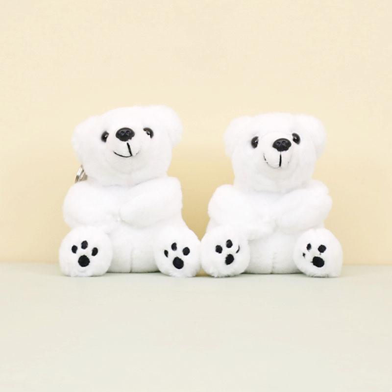 Soft Short Plush Polar Bear Keychain Fluffy Stuffed Animal Toy For Bags And Keys