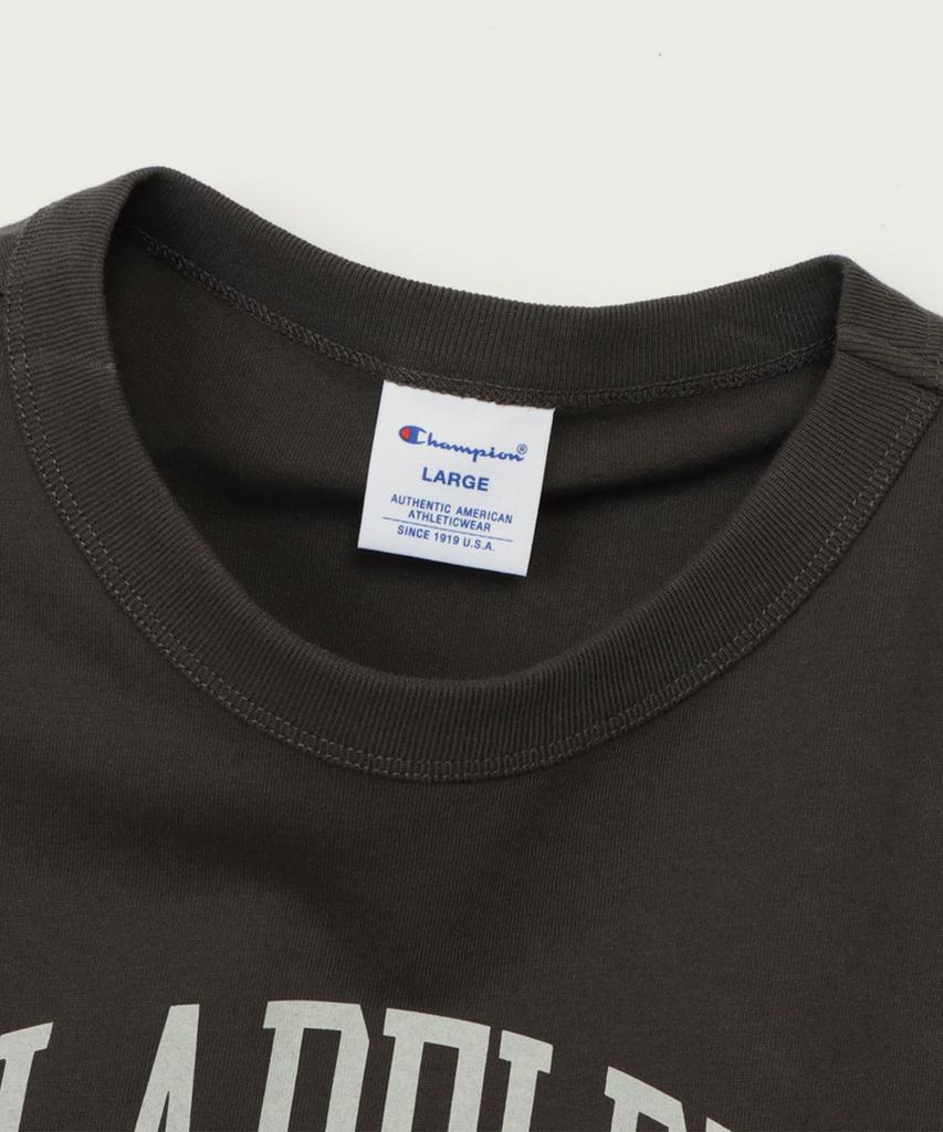 CHAMPION Basic Garment Washed Arch Graphic T-Shirt Off Black