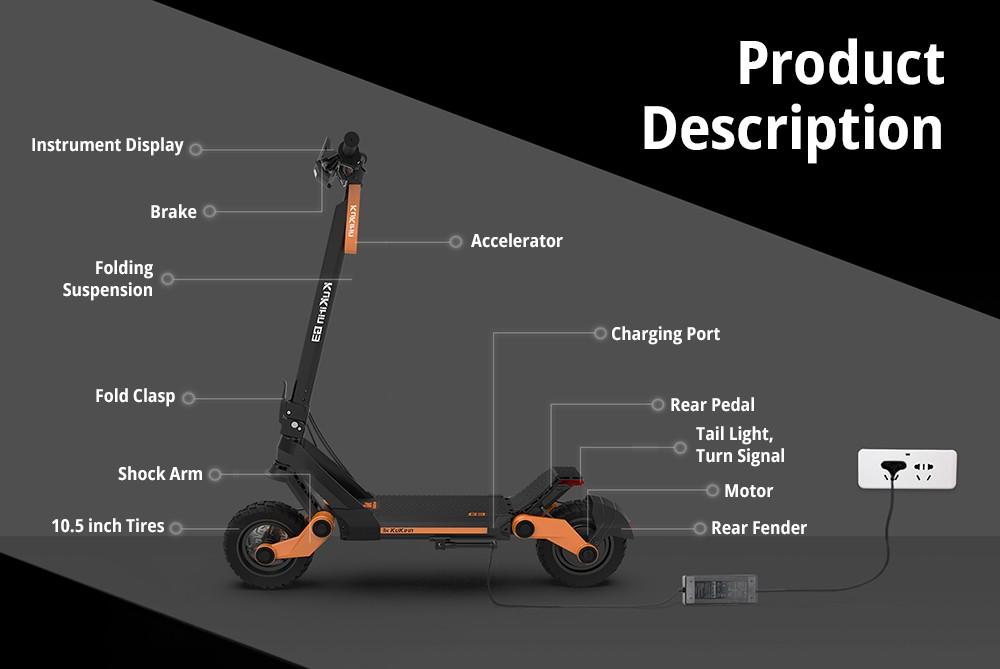 KuKirin G3 Electric Scooter 1200W Rear Motor 52V 18Ah 50KM/H Max Speed 70KM Range Touchable Display Control Panel TPU Suspension