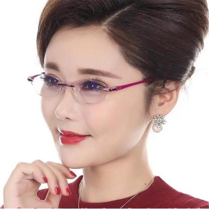 Womens Frameless Bifocal Reading Glasses Blue Light Blocking Diopter +1.0 to +4.0 Far and Near Vision