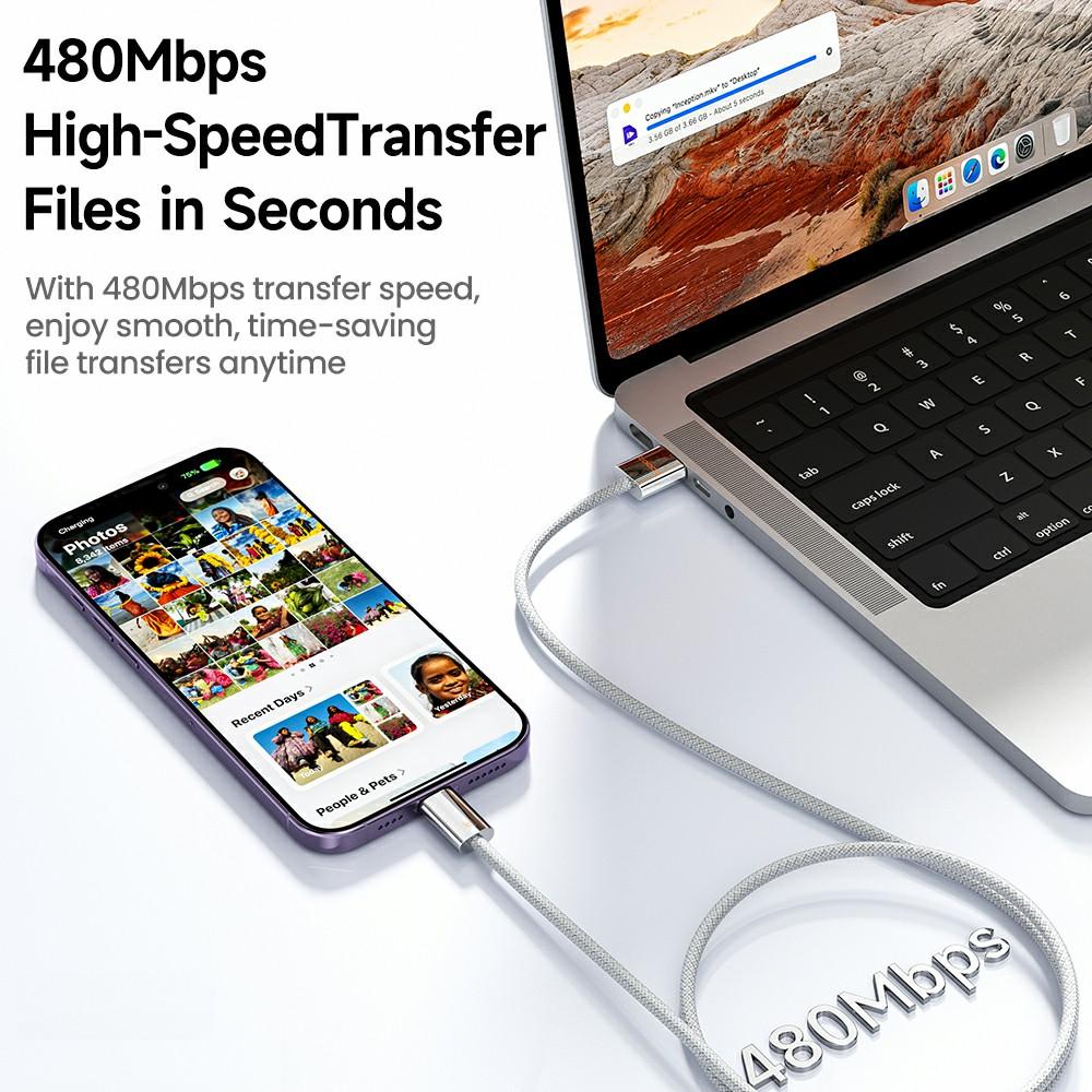 TOOCKI TX110A1 1m 12W Mini Zinc Alloy USB-A To iP Cable 480Mbps Data Transfer Cable with Smart Chip