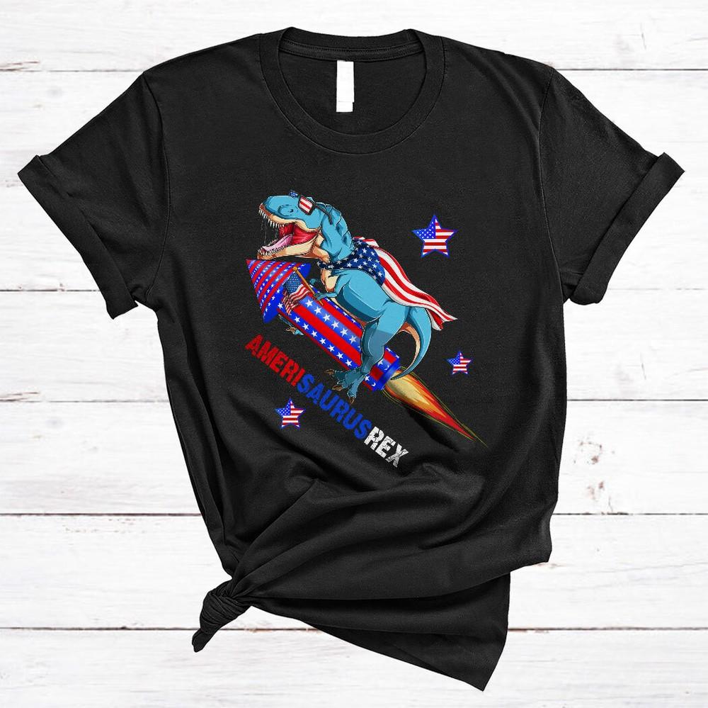 Amerisaurusrex 4th Of July American Flag T-Rex Riding Firecracker Shirt,Mug 3XL