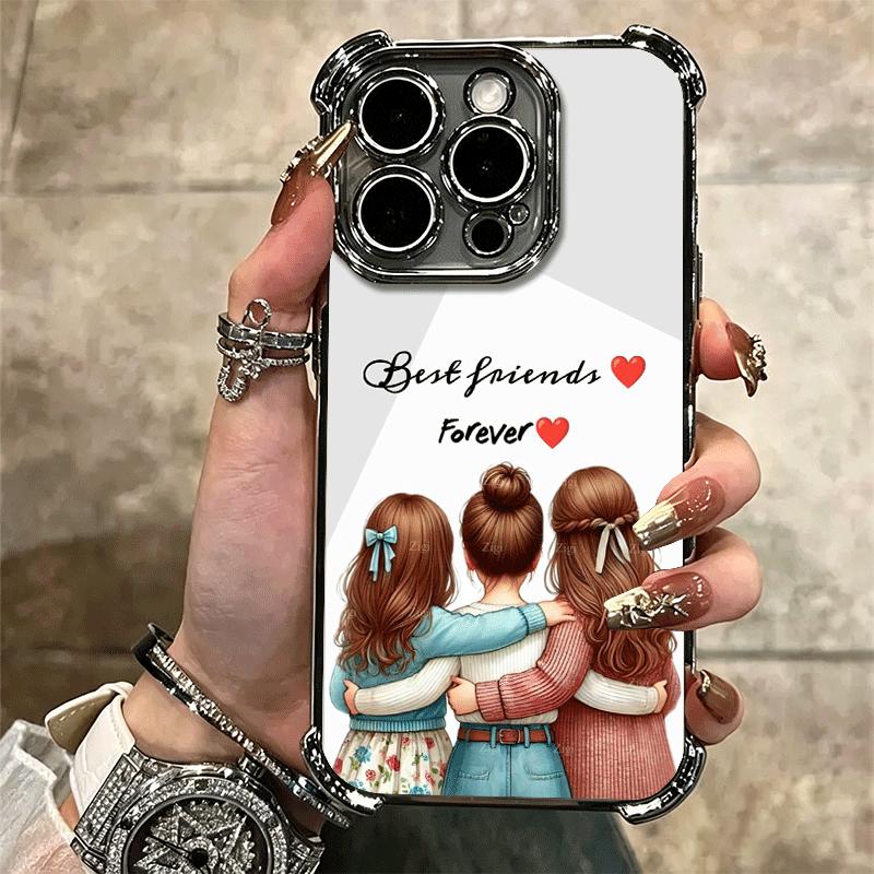 Best Friends Forever Girls Plating Phone Case For Iphone 16 17 Pro Max Air 16E 14 15 Plus 12 13 Mini Anti-Fall Airabag Cover