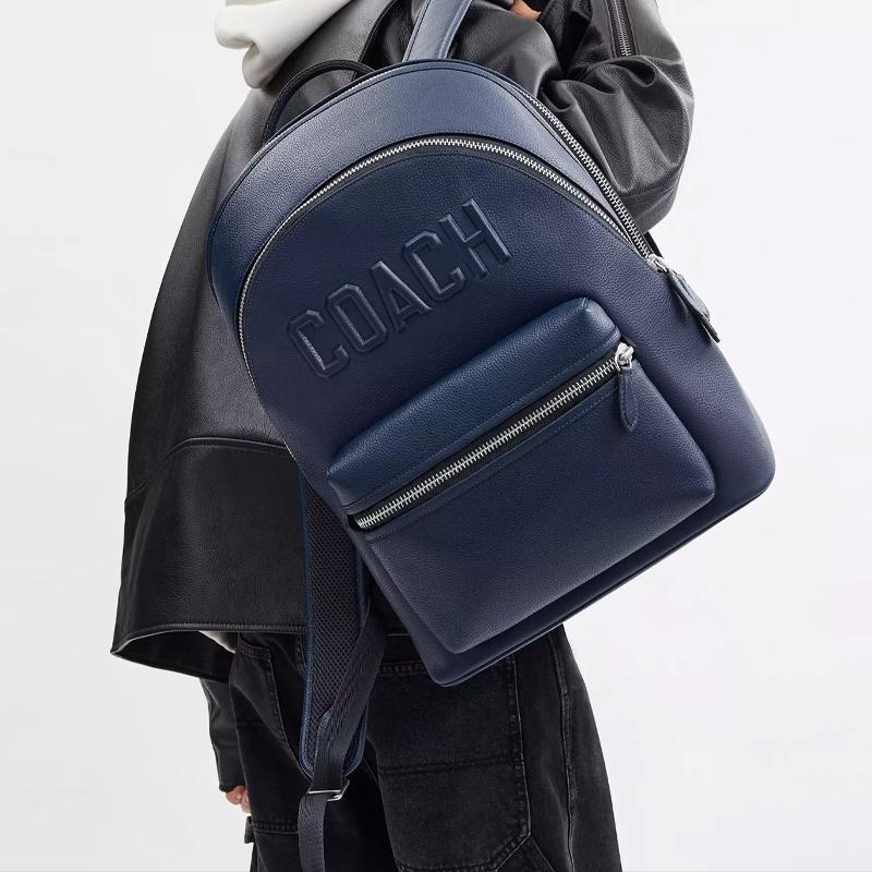 Coach Charter 30 Logo Zip Closure Leather Backpack Large Men backpack Dark-Blue CV928-DEB