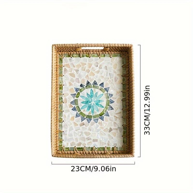 

Сервировочный поднос из ротанга ручной работы с мозаичным дизайном - универсальный декоративный аксессуар для кофе, чая или ароматерапии - идеальный подарок на праздники Size-13INCH