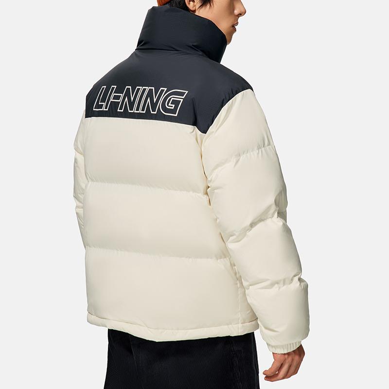 Li-Ning Outdoor Thickened Warm Lock Temperature Cold Resistant Water Repellent Stand Collar Loose Zipper Down Jacket Unisex Jacket White YYMU165-1