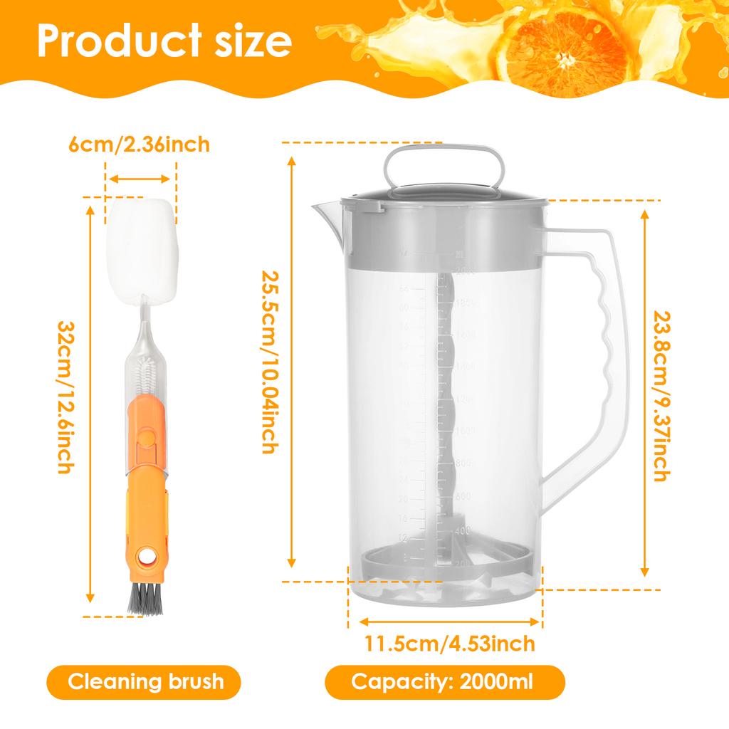 Mixing Pitcher for Drinks 2000ml Mixing Water Pitcher with Lid Wide Mouth Juice Mixing Container with Plastic Blades and Mixer
