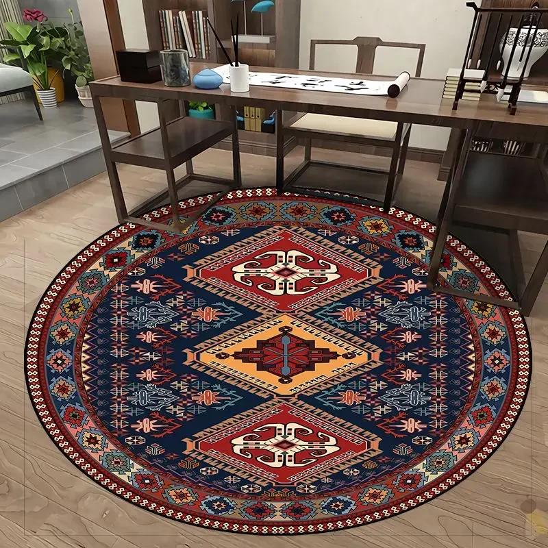European Retro Chinese Round Carpet Living Room Tea Table Mat Computer Chair Cushion Home Decoration Non-slip Soft Fluffy Rug
