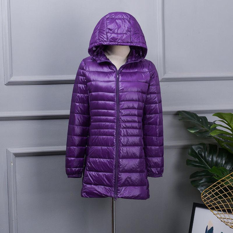 Plus Size Women's Lightweight Hooded Slim-Fit Down Jacket - Mid-Length, Clearance, Fits Up To 200 Lbs