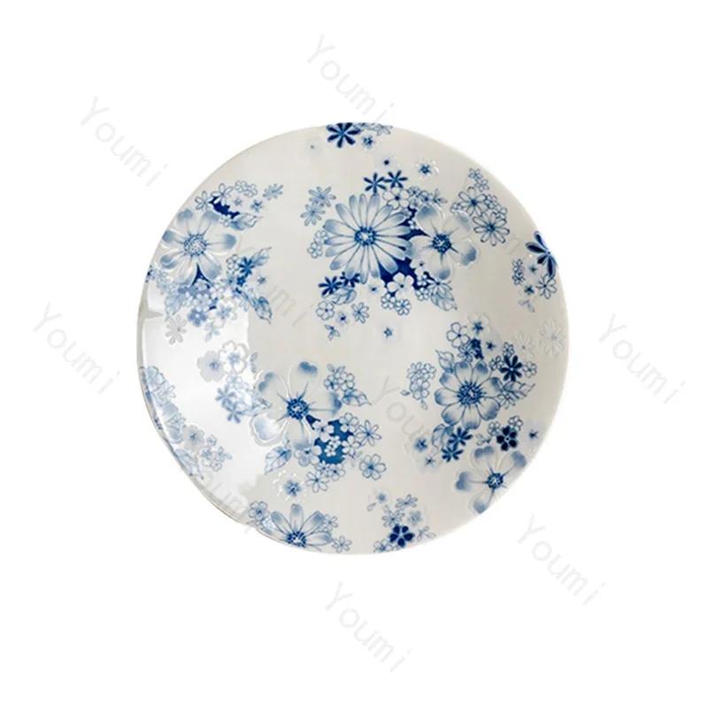 Retro Style Flowers Ceramic Plate Home Daily Afternoon Tea Dessert Snack Plates High End Restaurant Delicious Dishes Soup Plate
