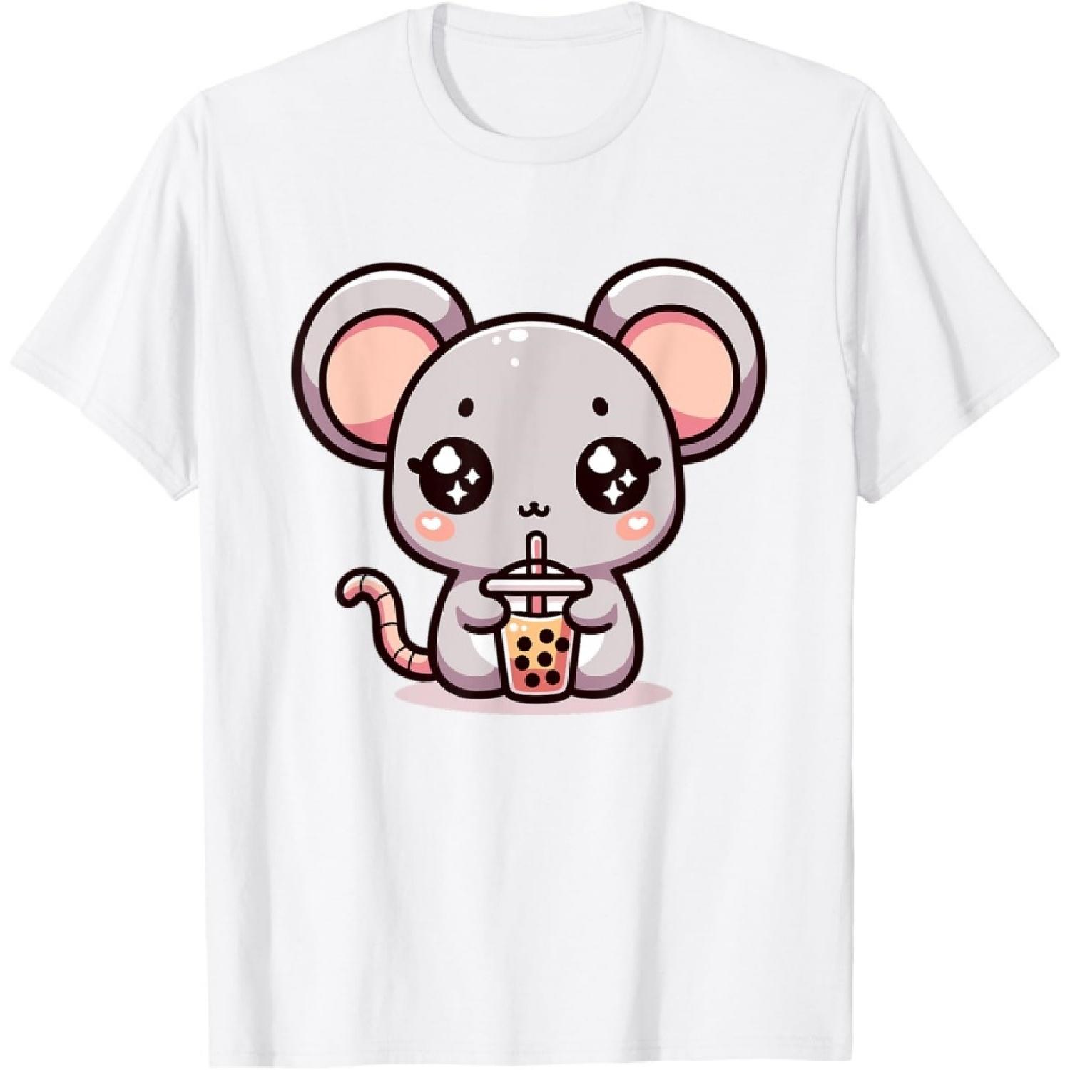 

Cute Kawaii Chibi Mouse Drinking Boba Tea T-Shirt XXXXXL білий