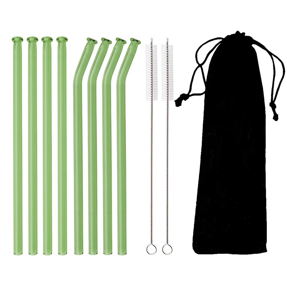 11Pcs Glass Straw Reusable Drinking Straw Borosilicate Glass Tube Straws for Drinks Cocktail with Cleaning Brush Bar Accessories