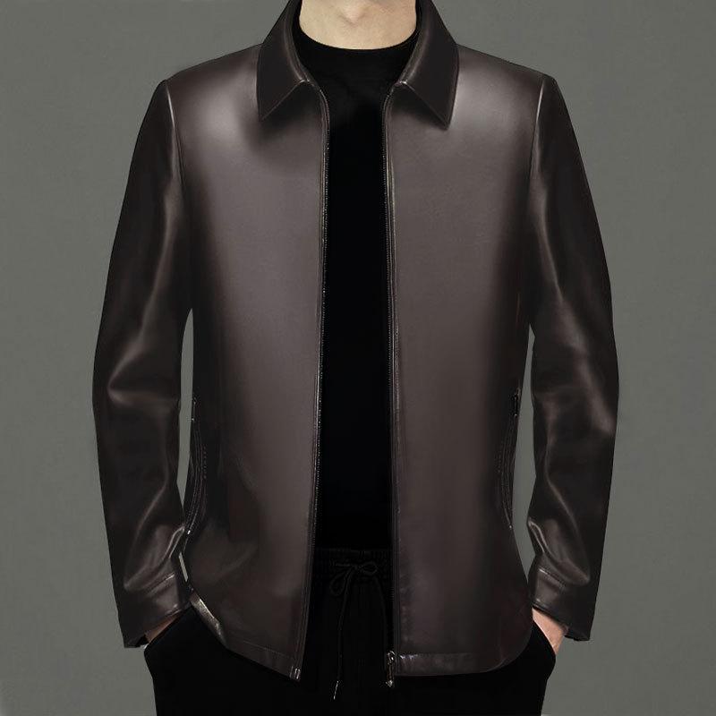 Haining is so good leather jacket spring and autumn new men's middle-aged and elderly fashion business lapel leather jacket sheepskin pattern jacket
