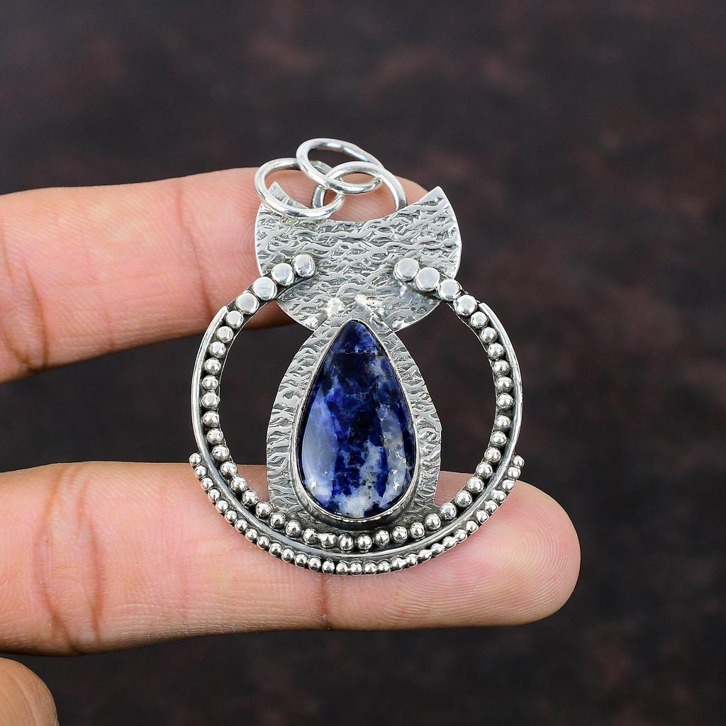Sodalithänge Äkta ädelstenssmycken Fint hänge 925 sterlingsilverhänge Handgjorda sodalitsmycken Elegant hänge Gåva till mamma