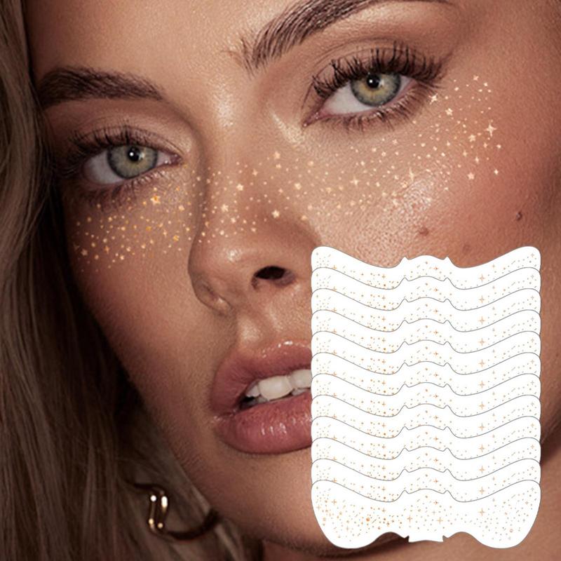 12Pcs Glitter Freckles Stickers Tattoo On Face Festival Accessories Glitter Bright Fake Freckles Temporary Tattoo Stickers