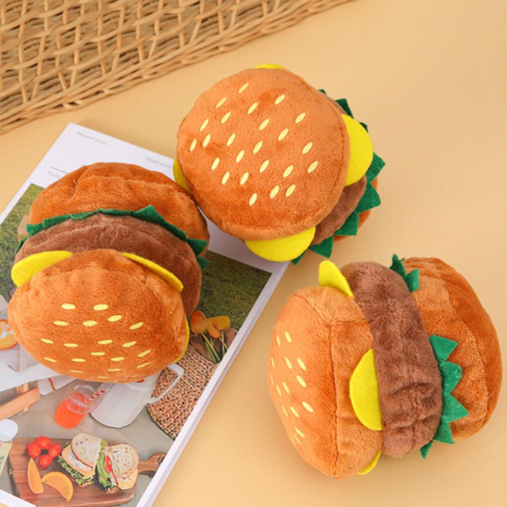 Pet Dogs Chew Toy for Small Medium Dogs Plush Toy Hamburger Cat Soft Teething Toy Aggressive Chewers Bite Toy Puppy Gift