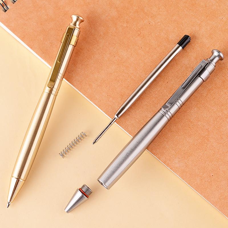Gold Brass Push-Button Ballpoint Pen with Clip - Elegant Signature Pen for Office & Business Gifts