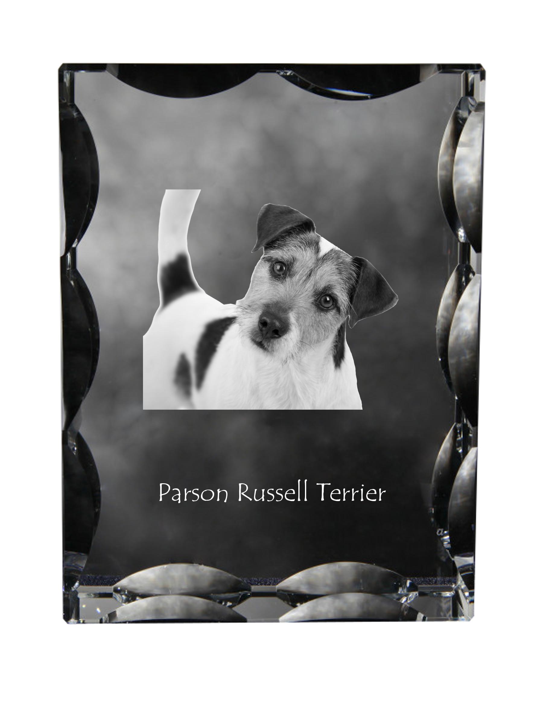 

Parson Russell Terrier - crystal with a picture of a dog, glass statuette with a picture, unique frame with a picture from Art-Dog brand прозорий