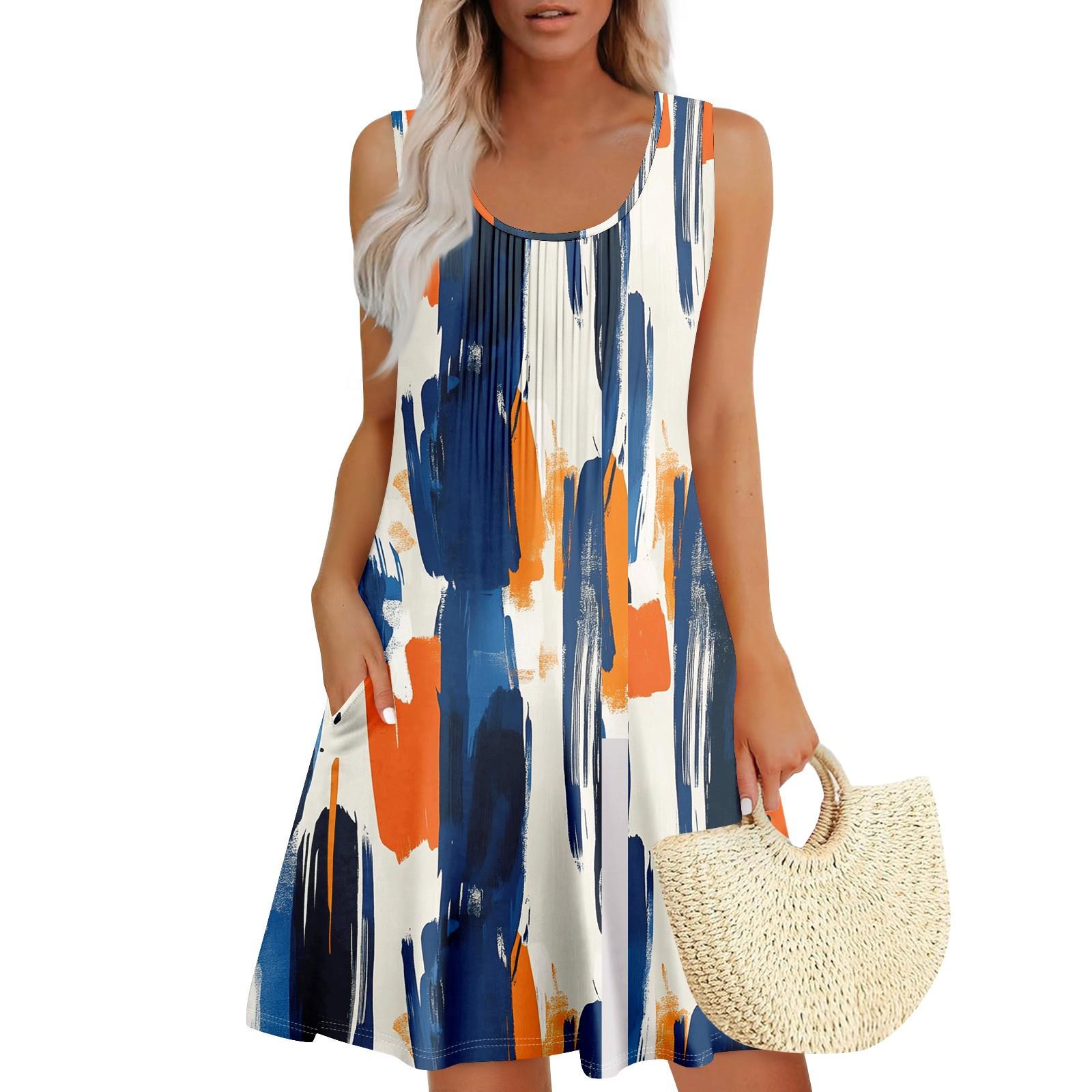 

Женский повседневный сарафан с карманами, летнее пляжное платье в стиле бохо, праздничное платье для женщин, платья-майки L синий