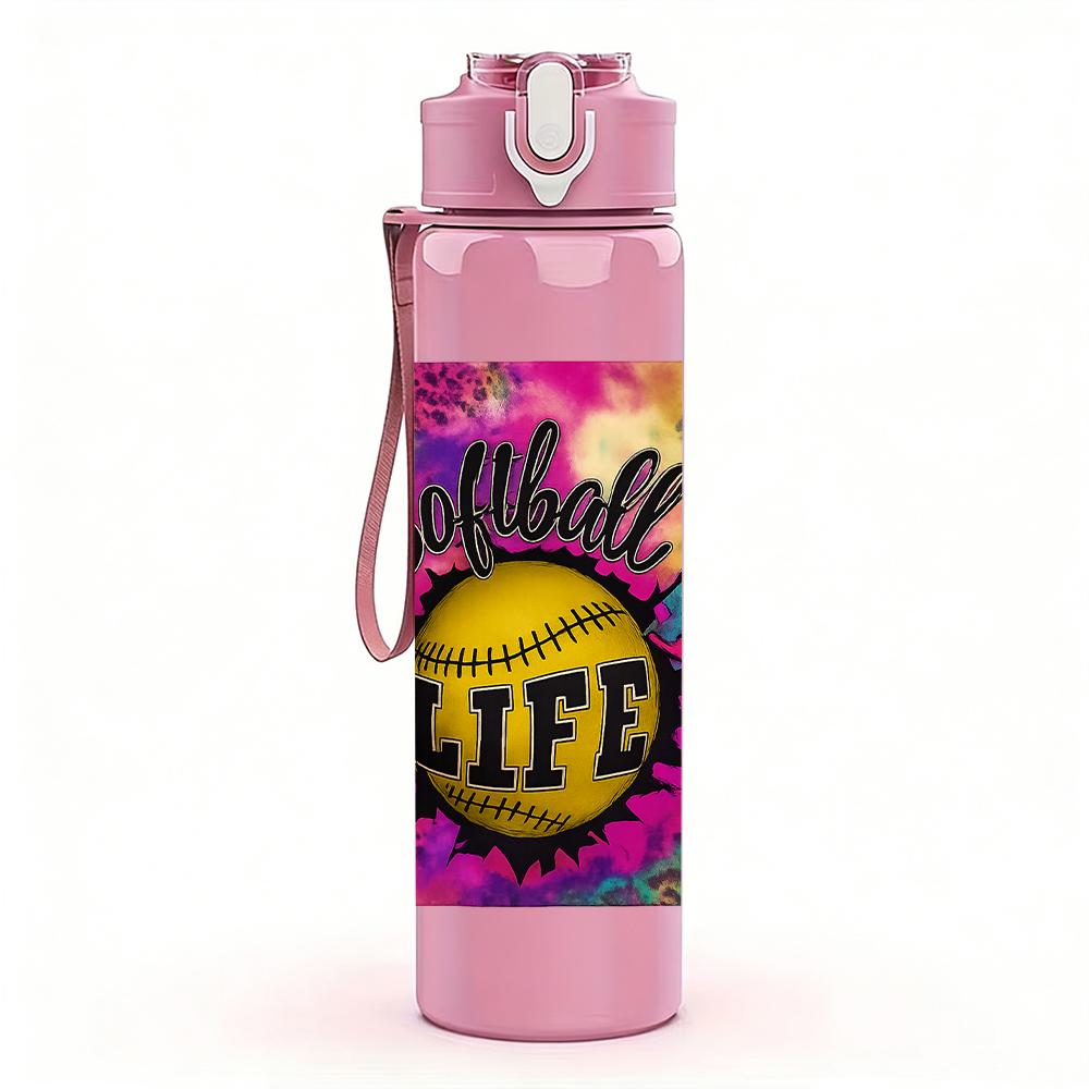 1PC Colorful Skate Life Letter 750ml Color Plastic Sports Water Bottle Leakproof Flip Straw Lid For Sports Office Home Use