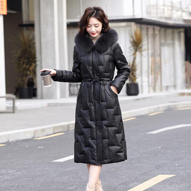 Winter new coat female mother white duck down jacket knee long thickened large size coat large size