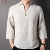 Men's 100% Pure Linen V-Neck Seven-Sleeve Casual Shirt