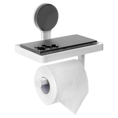 Toilet Paper Holder with Suction Cup, Wall-Mounted Bathroom Hanger, Shelf
