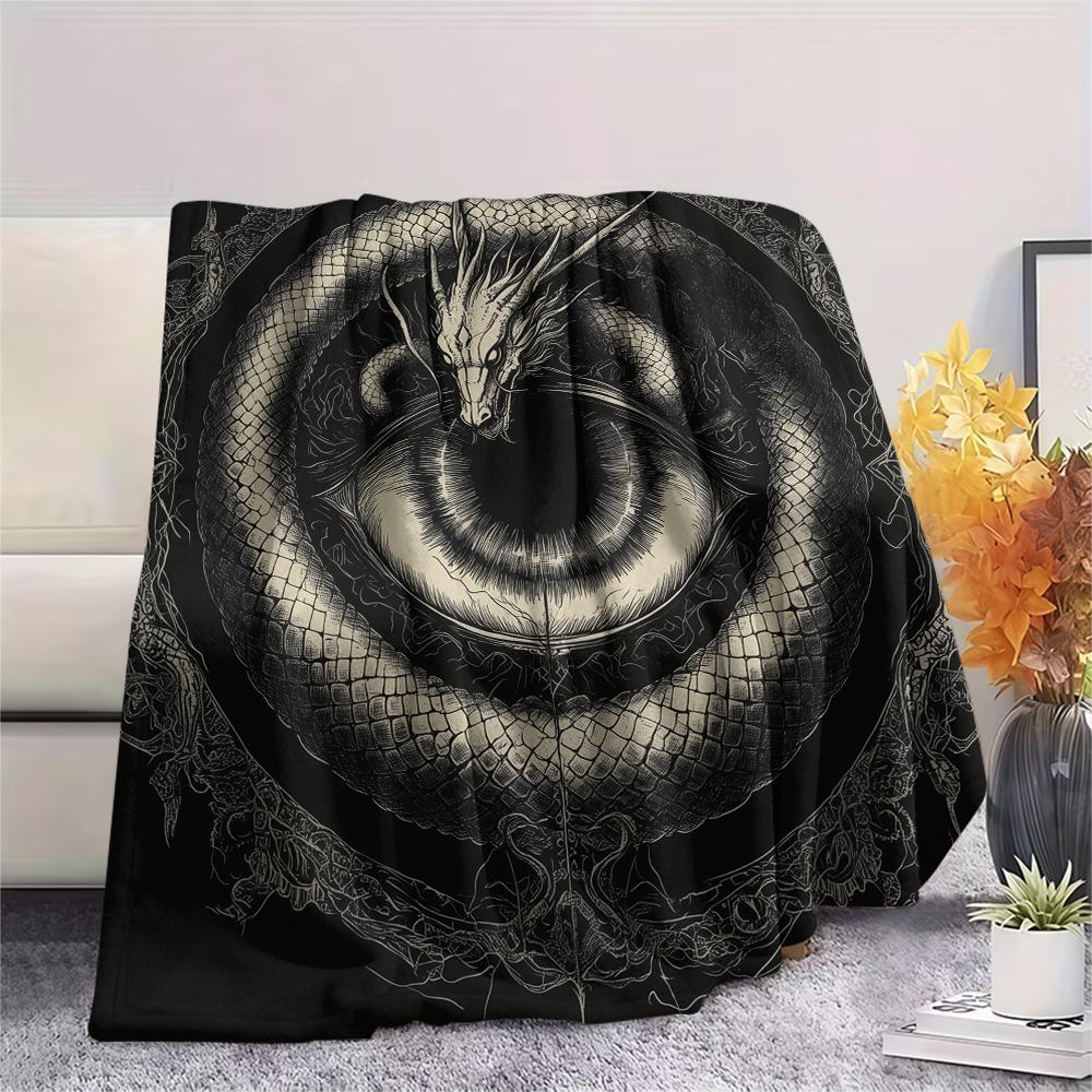 Dragon Symbols  Print Flannel Blanket, High quality Comfortable for All Seasons, Home Decor, Warmth and Comfort