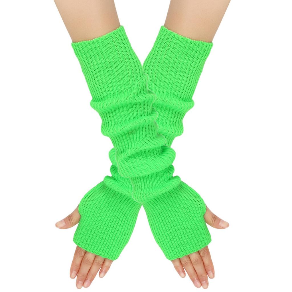 Women's Winter Warm Wool Gloves, Fingerless Long Sleeves, Solid Color, Extended Gloves