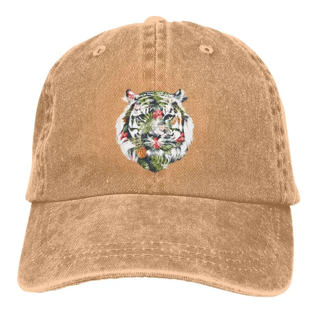 Tropical Floral Denim Cap Peaked Cap Tiger Sun Shade Cotton Hats for Men Women Cowgirl Hat
