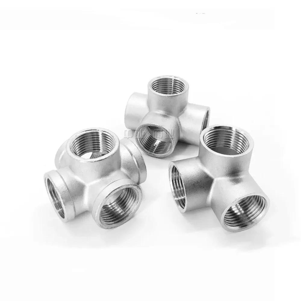 1/4" 3/8" 1/2" 3/4" 1" 1.25" 1.5" 2" BSPT Female 3 4 5 Ways Corner Cross 304 Stainless Steel Pipe Fitting Connector Water Gas