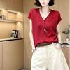 2026 Summer Women's Simple Solid Color Knit Top - Short-Sleeved, Single-Breasted, Round Neck, Age-Reducing Design