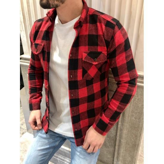 Camisa Casual de Hombre de Manga Larga a Cuadros con Cuello