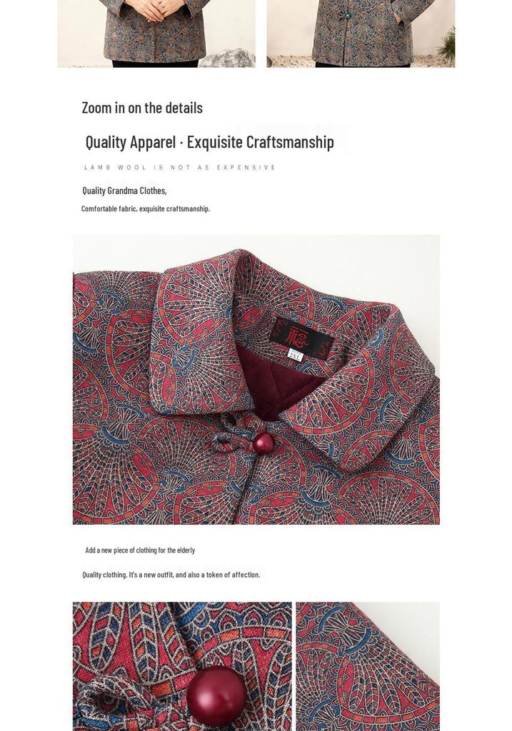Stylish Grandma's Winter Cotton Jacket: New Padded Outerwear for Middle-Aged & Elderly, Plus Velvet for Extra Warmth