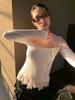 9-Hour Pure Desire Lace Patchwork Women's T-Shirt, Spring 2026 Jacquard Long-Sleeve Inner Top C3087