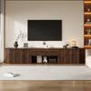 Móvel de TV com Design Redondo e 2 Portas de Correr, com 1 Gaveta, para TVs até 75 Polegadas, Salas de Estar e Jantar, 180x40x40cm, Cor de Madeira de Nogueira