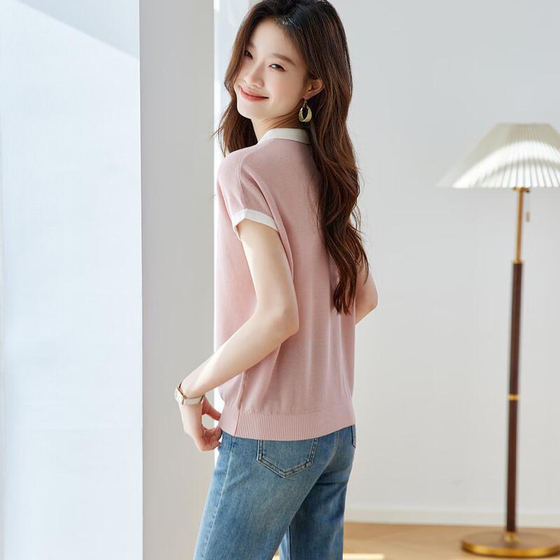 Srcr Silk-Blend Embroidered Knitted Lapel T-shirt