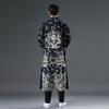 Winter new double-layer dragon pattern trench coat cotton and linen printed disc-buckled cardigan loose stand-up collar Chinese style coat