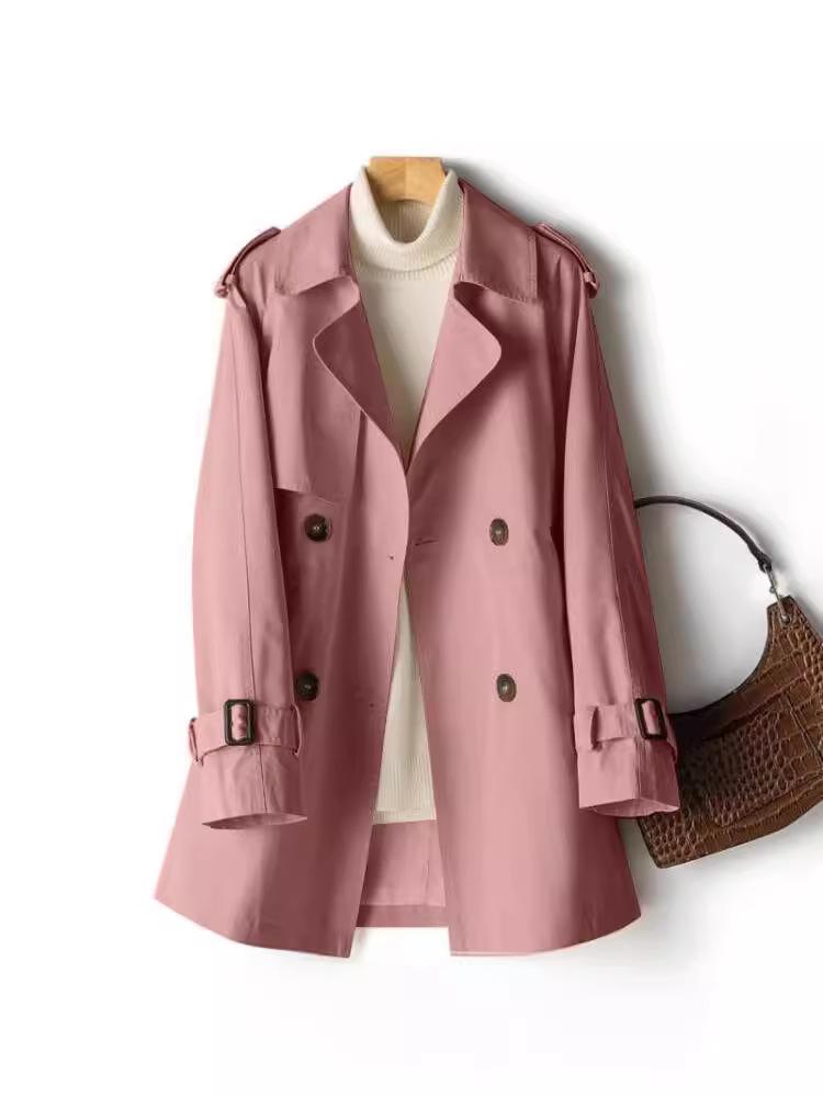 Spring/Autumn 2024 Mid-Length British Style Waist-Cinching Windbreaker for Petite Figures