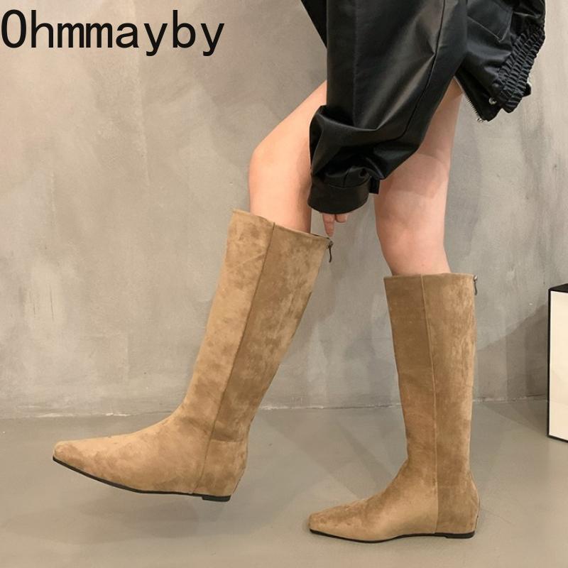 Vintage Stretch Slim Women Knee High Boots Fashion Slip On Pointed Toe Shoes Autumn Winter Low Heels Knight Long Botas