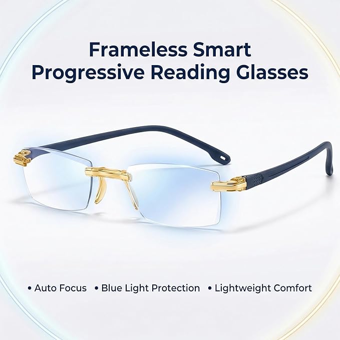 Smart Zoom Blue‑Light Blocking Eyeglasses with Automatic Near‑and‑Far Dual‑Focus Adjustment, Gold Color 3PCS