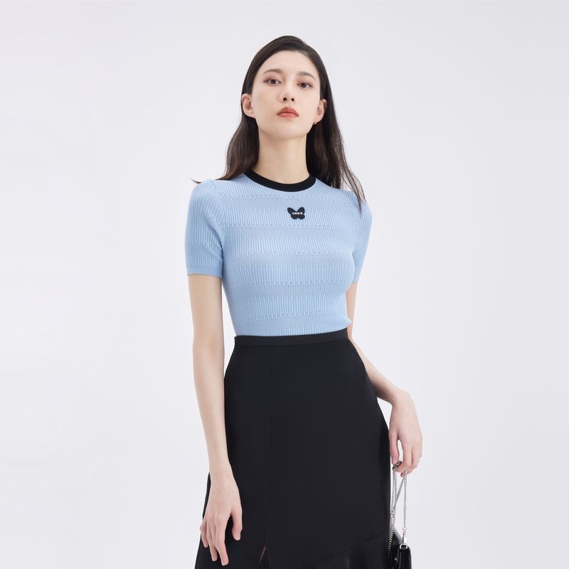 

Obeg Obeg Minimalist Fashionable round Neck Knitwear Female Summer Elegant Slim Looking Silm Tops 50462540 Light Blue 160/S/36
